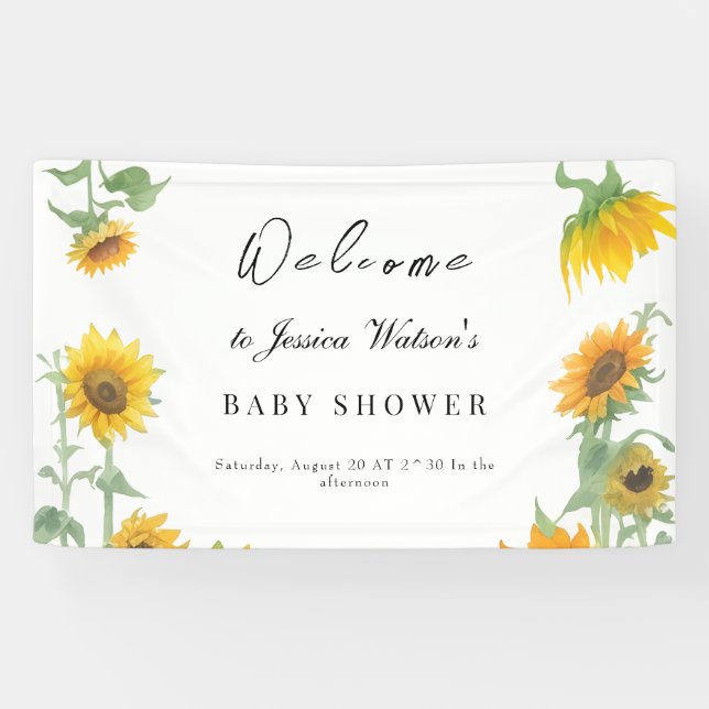 Gelbe Elegante Sonnenblume Sonnenblume Babydusche Banner (Horizontal)