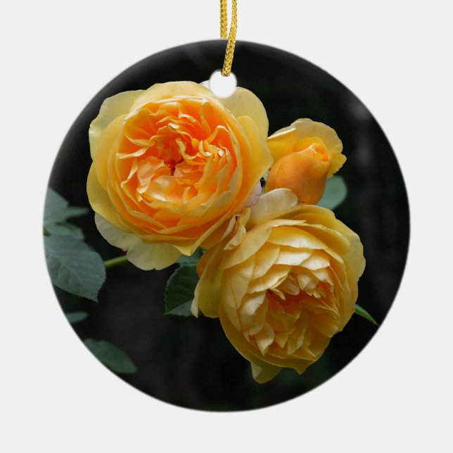 Gelbe Englische Rose Keramikornament (Vorne)