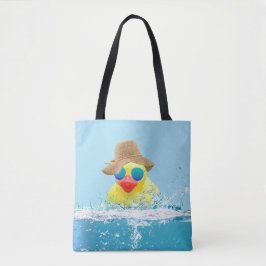 Gelbe Ente mit Sonnenbrille im Wasser