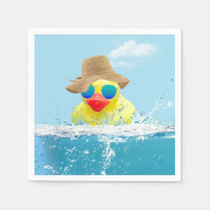 Gelbe Ente mit Sonnenbrille im Wasser Serviette