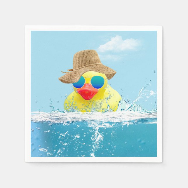 Gelbe Ente mit Sonnenbrille im Wasser Serviette (Vorderseite)