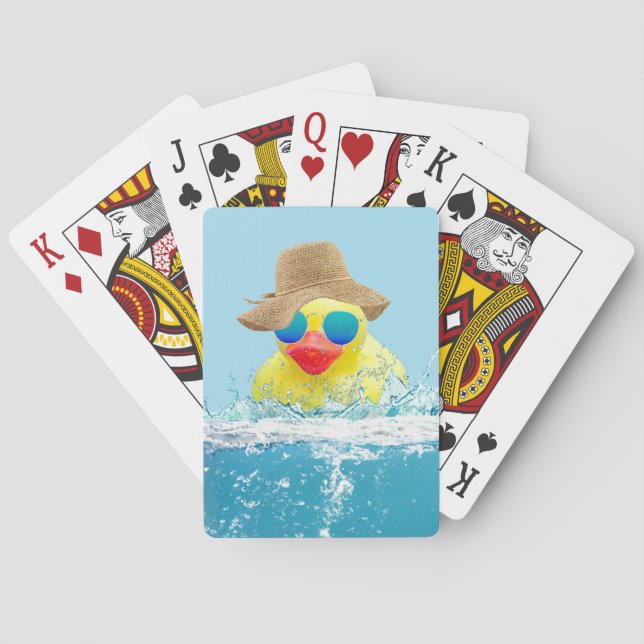 Gelbe Ente mit Sonnenbrille im Wasser Spielkarten (Rückseite)