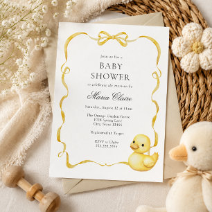Gelbe Ente und Bänder Baby Shower Einladung