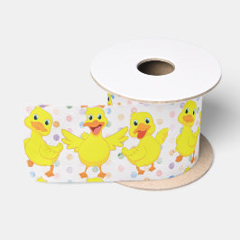 Gelbe Enten auf Polka Docks Satinband