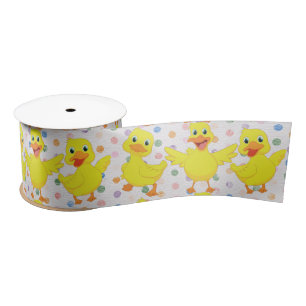Gelbe Enten auf Polka Docks Satinband