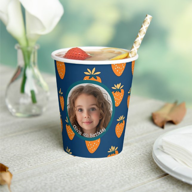 Gelbe Erdbeere Blau Benutzerdefiniertes Foto und N Pappbecher (In Situ)