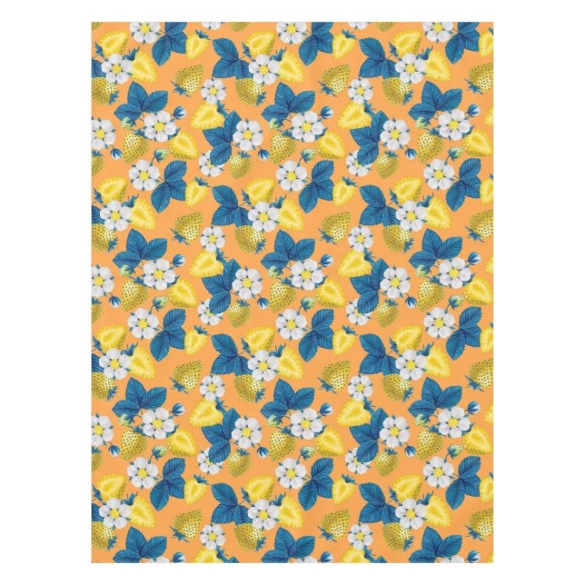 Gelbe Erdbeeren auf Orange Tischdecke (Vorderseite)