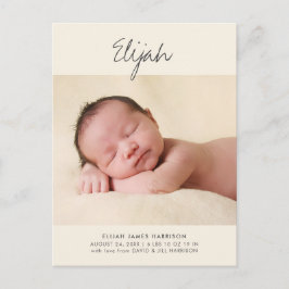 Gelbe Erklärung Name 1 Foto Geburtsankündigung Postkarte