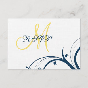 Gelbe erste, blaue Wirbel Hochzeitkarte für RSVP Karte