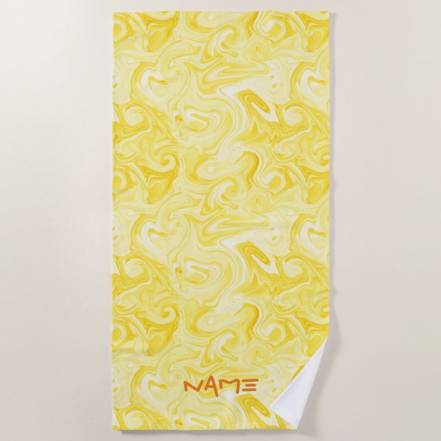 Gelbe Farbe Art NAME Orange Moderner Surfer Ozean Strandtuch (Vorderseite)