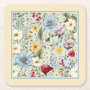 Gelbe Farbe mit zartem Blumenmuster Rechteckiger Pappuntersetzer