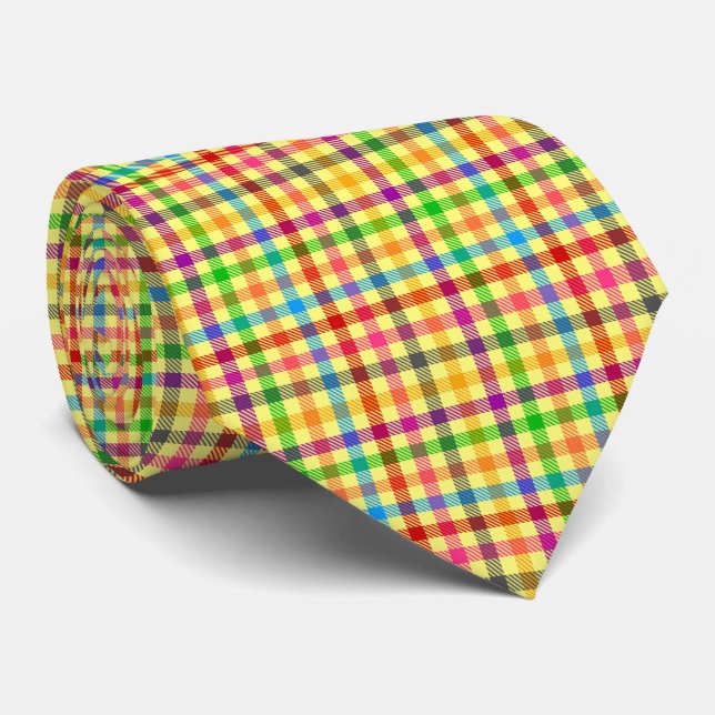 Gelbe farbenfrohe Gingham-Karo-Muster  Krawatte (Gerollt)