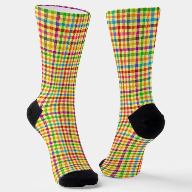 Gelbe farbenfrohe Gingham-Karo-Muster  Socken (Gewinkelt)