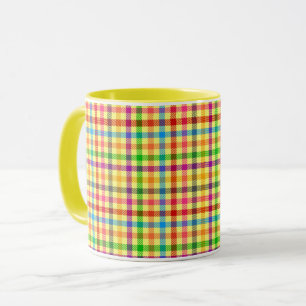 Gelbe farbenfrohe Gingham-Karo-Muster  Tasse