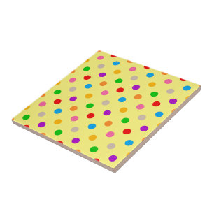 Gelbe farbenfrohe Regenbogen-Punkte-Design  Fliese