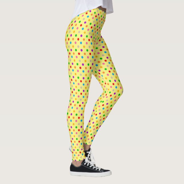 Gelbe farbenfrohe Regenbogen-Punkte-Design  Leggings (Rechts)