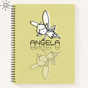 Gelbe Feen-Reflektions-Doodle mit individuellem Na Notizbuch
