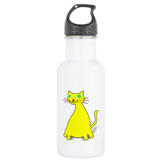 Gelbe Fett-Katze Edelstahlflasche (Vorderseite)