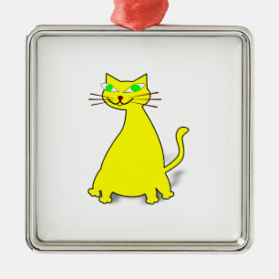 Gelbe Fett-Katze Silbernes Ornament