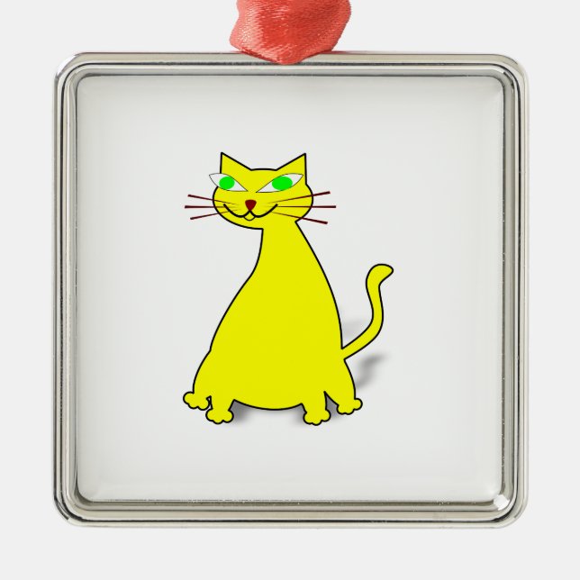 Gelbe Fett-Katze Silbernes Ornament (Vorne)