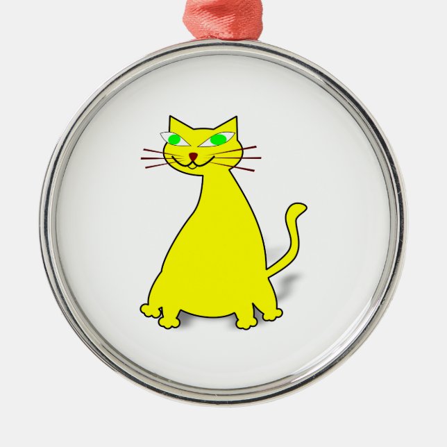 Gelbe Fett-Katze Silbernes Ornament (Vorne)