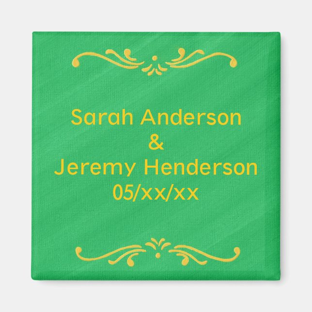Gelbe Fleur De Lis Border Green Save date Magnete (Vorne)