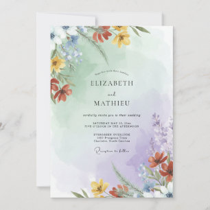 Gelbe Flieder-Wildblumen-Hochzeit Einladung