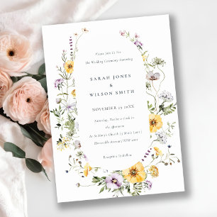 Gelbe Flieder-Wildblumen-Rahmen Hochzeits-Einladun Dankeskarte