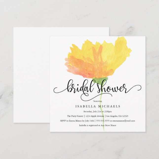 Gelbe Flora| Brautparty Einladung (Vorne/Hinten)