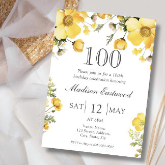 Gelbe Flora Einladung zum 100. Geburtstag