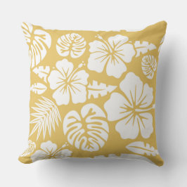 Gelbe Flora und Blätter tropisch-hawaiisch Kissen