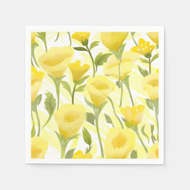 Gelbe floral Aquarellmalerei Serviette (Vorderseite)
