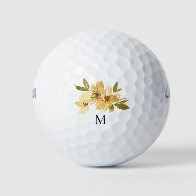 Gelbe Floral Monogramm Golfball (Vorderseite)