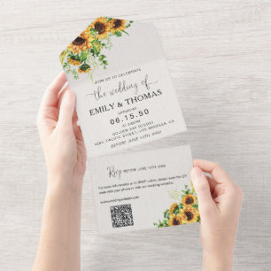 Gelbe Florale Alles-in-Einem-Hochzeits-Einladung All In One Einladung