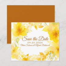 Gelbe florale Aquarell-Boho-modern Save-the-Date-K