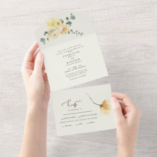 Gelbe Florale Creme Hochzeit Braut Eltern All In One Einladung