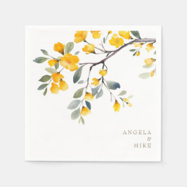 Gelbe florale Custom Gold Text Cocktail Serviette