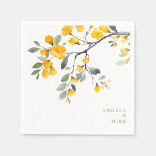 Gelbe florale Custom Gold Text Cocktail Serviette