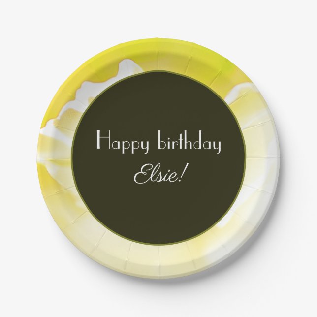 Gelbe florale Druckplatte Pappteller (Vorderseite)