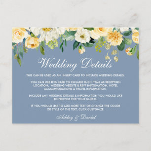 Gelbe florale Dusty Blue Wedding Card Postkarte