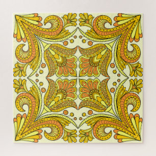 Gelbe Florale Folklore: Stylisches Vintage-Muster Puzzle