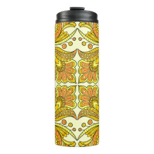 Gelbe Florale Folklore: Stylisches Vintage-Muster Thermosbecher
