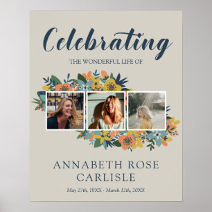 Gelbe Florale Fotocollage Beerdigungsbegrüßung Poster