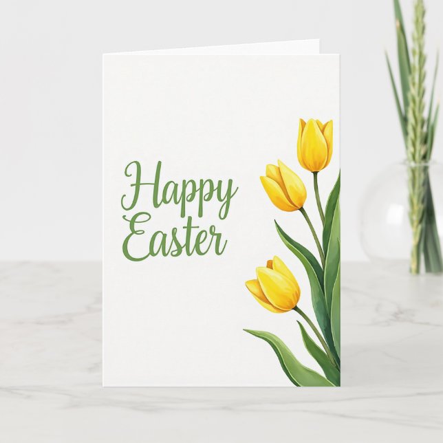 Gelbe Florale Frohe Ostern Karte (Vorderseite)