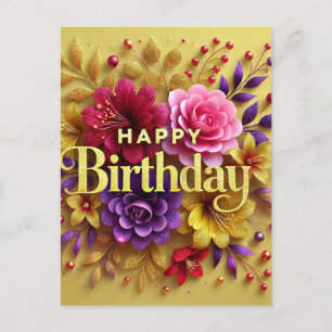 Gelbe florale Geburtstagskarte Postkarte
