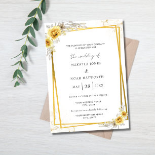 Gelbe Florale Goldene Einfache Hochzeit  Einladung