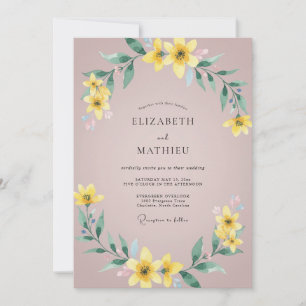 Gelbe florale Hochzeit Einladung