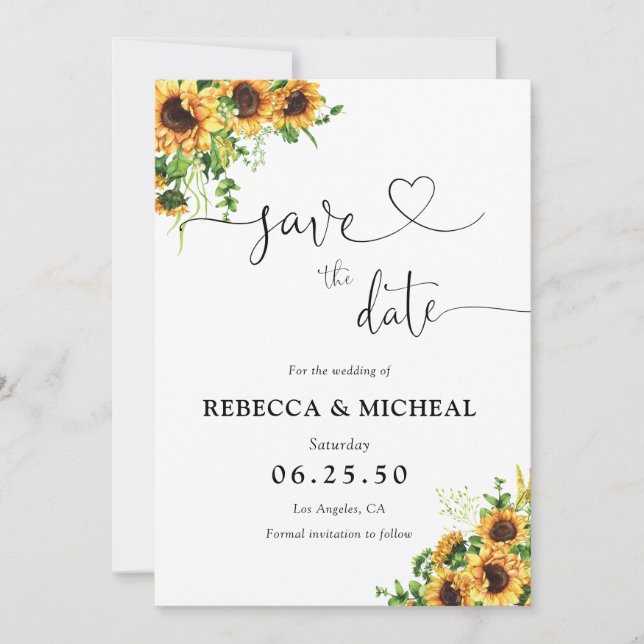 Gelbe Florale Hochzeit Save The Date (Vorderseite)