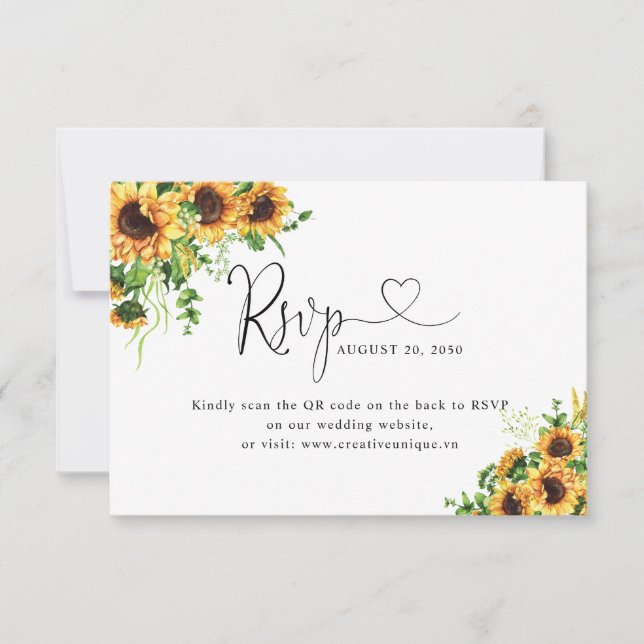 Gelbe Florale Hochzeits-Website QR-Code RSVP  Karte (Vorderseite)