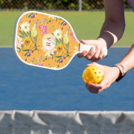 Gelbe florale personalisierte Initialen Pickleball Schläger